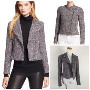 THEORY KINDE Prospect Space Tweed Zip Sleeve & Pocket & Asym Zip Moto Jacket